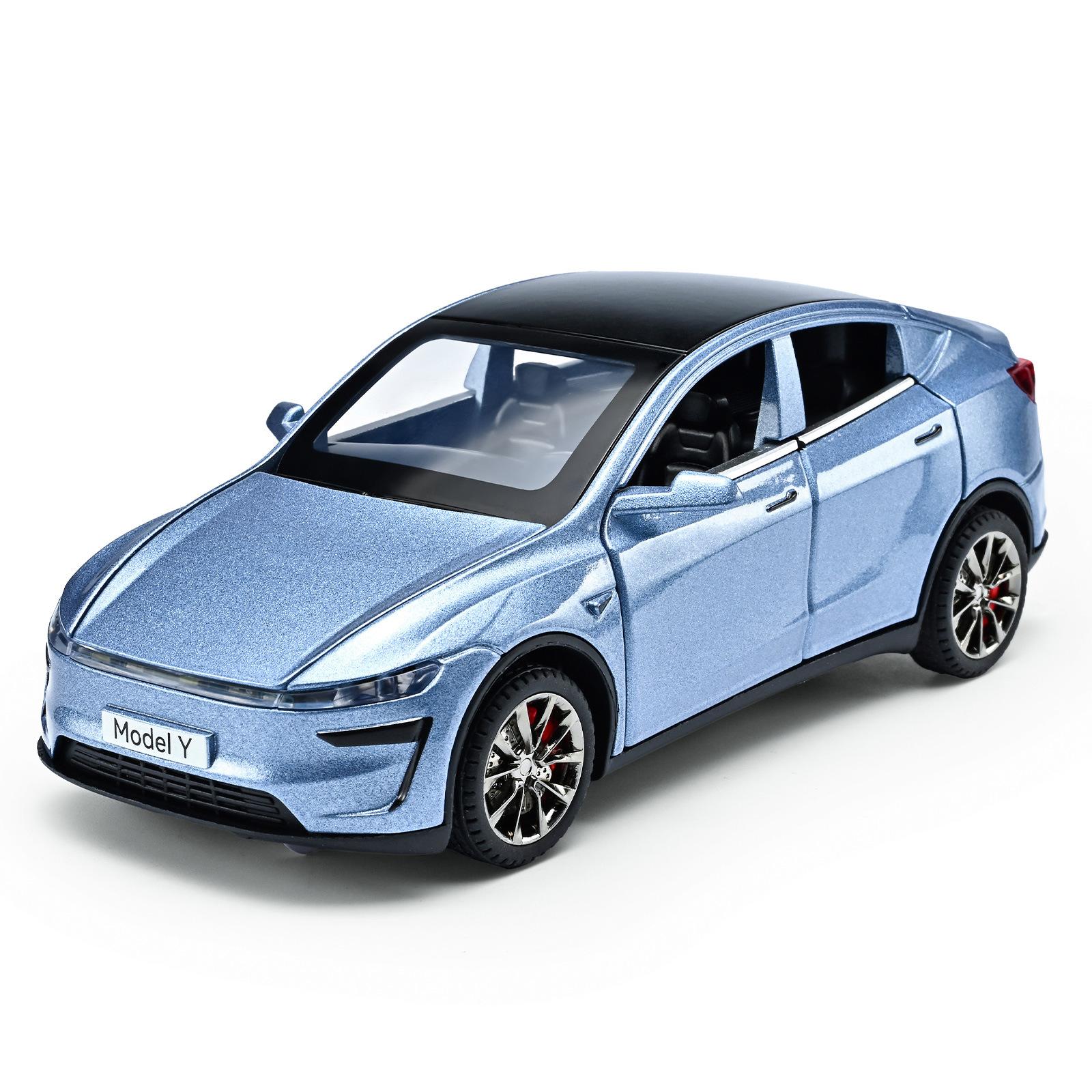 NEU 1/32 Tesla MODEL Y MODELY Legierung Auto Modell Sound und Licht Pull Back Kinderspielzeug Sammlerstücke Geburtstagsgeschenk blau