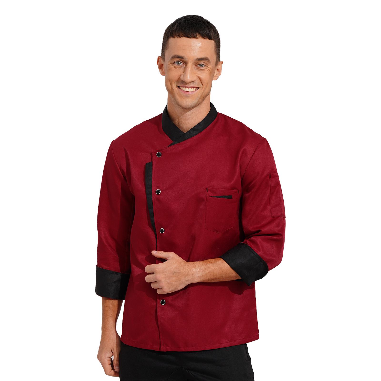Unisex Kochjacke Langarm Knopf Küchenjacke Kochjacke Hotel Restaurant Uniform L bordeaux