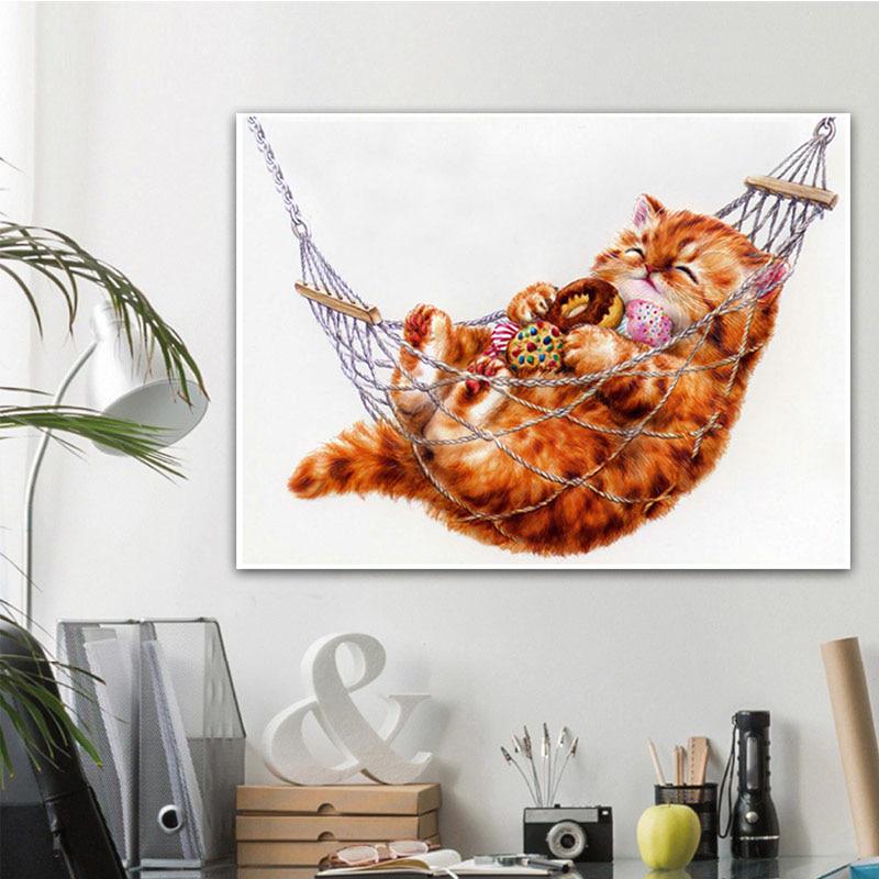 Tier 5D DIY Diamant Malerei Faule Katze Diamant Malerei volle runde Diamant Stickerei 20X30