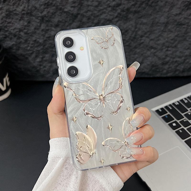 Laser Handyhülle Für Samsung Galaxy S25 S24 S23 Ultra S24 FE S22 Plus A55 A15 A16 A35 A25 A54 A56 5G Gold Schmetterlingsdruck Hülle Galaxy A55