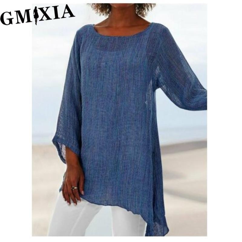 GMXIA Damenmode Lässige einfarbige Blusen & Hemden mit Print XXXXL blau