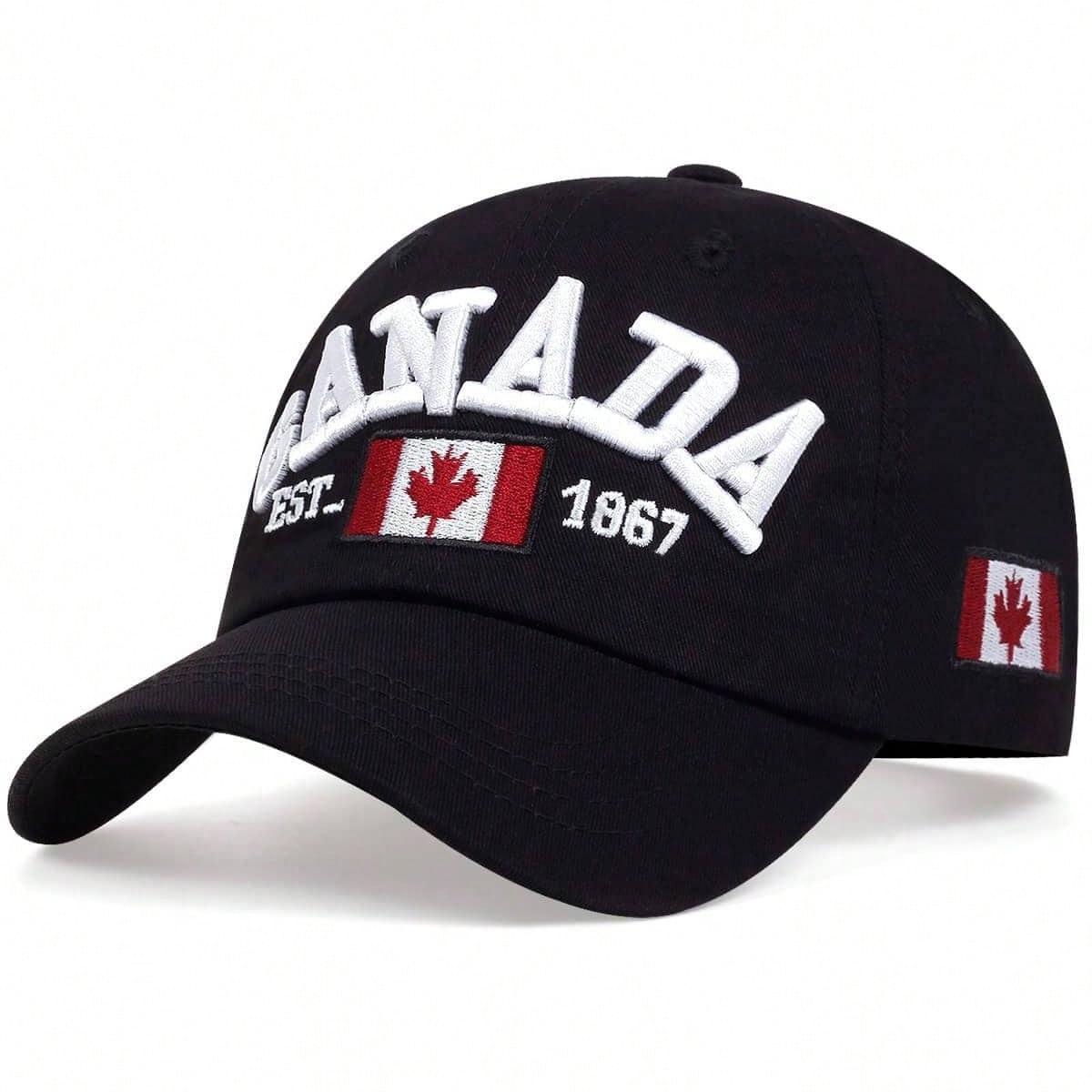 Baseballkappe Kanada Flagge Hut Verstellbarer Papa-Hut Sonnenhut Bestickte Kappe Outdoor Sonnenhüte schwarz