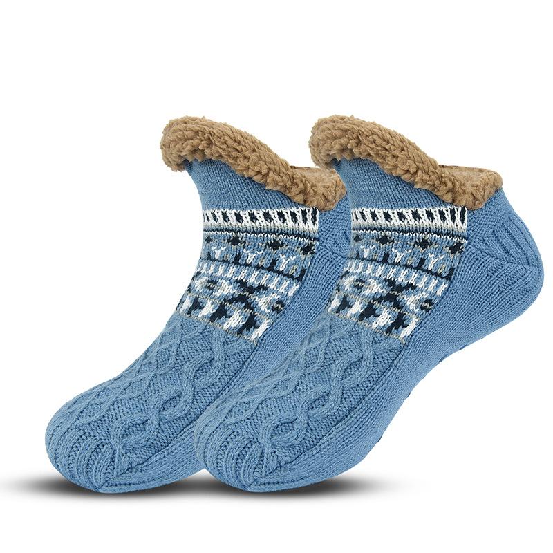 2 Paar Herbst- und Winter-Bodensocken Zuhause Warm Damen Herren Socken Schneesocken Schlaf-Teppichsocken Hausschuhe Socken Herren Rutschfeste Yoga-Socken 35-39（1 pair） blau