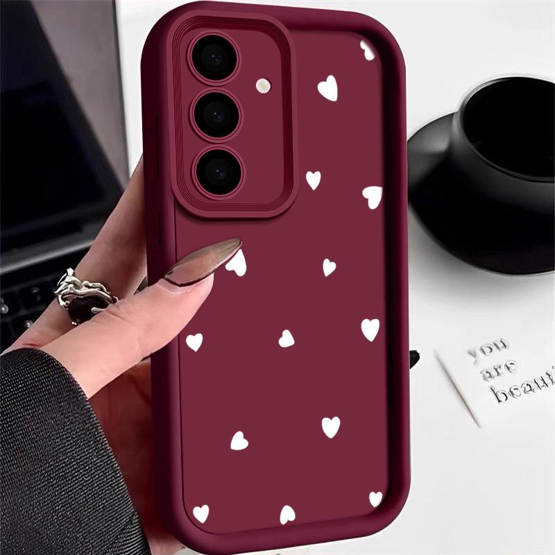 Kleine Herzmuster Handyhülle für Samsung S25 S24 FE S23 Ultra S22 A16 A15 A55 A35 A54 A34 A14 A17 A37 A57 S26 Matt Stoßfest Weiche TPU Hülle Samsung S23 FE wein rot