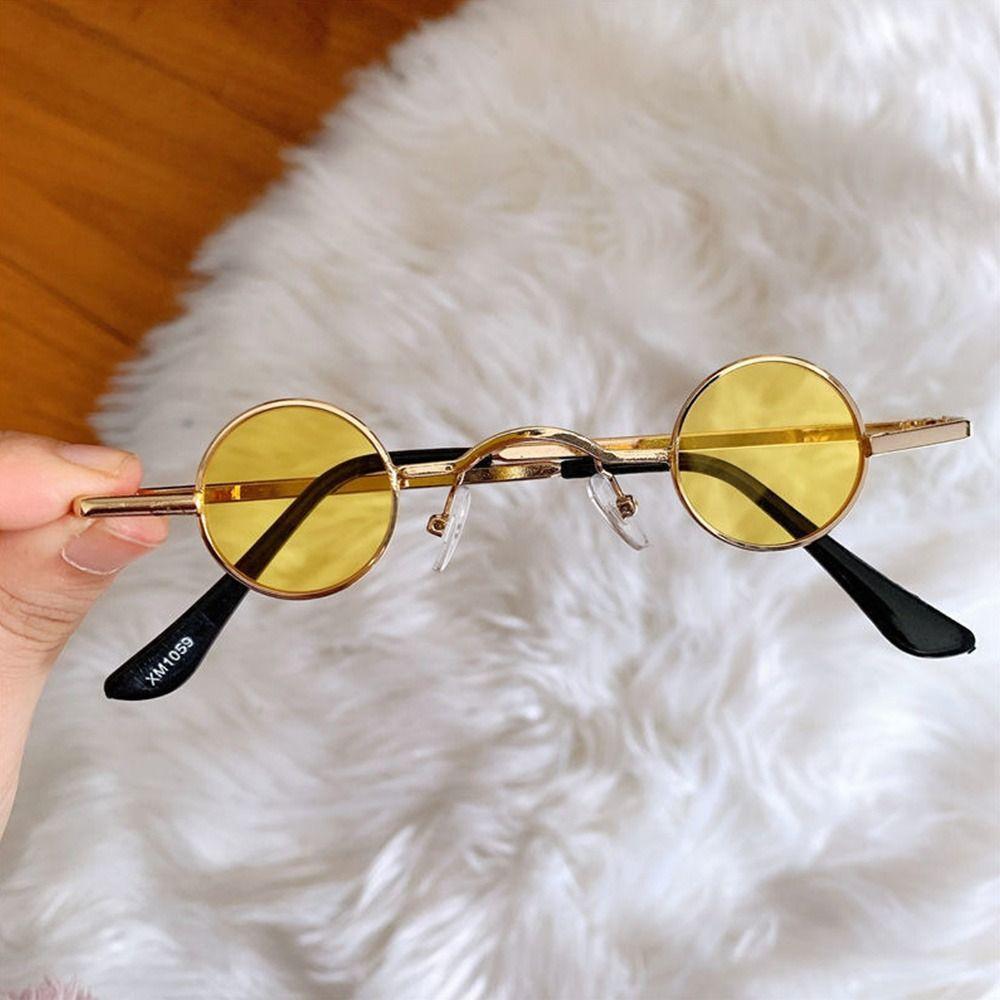 Ins Mode Metallrahmen Kleine Runde Form Sonnenbrille Bonbonfarbe UV 400 Schutz Punk Sonnenbrille Mini-Sonnenbrille Für Radfahren/Fahren/Angeln gray