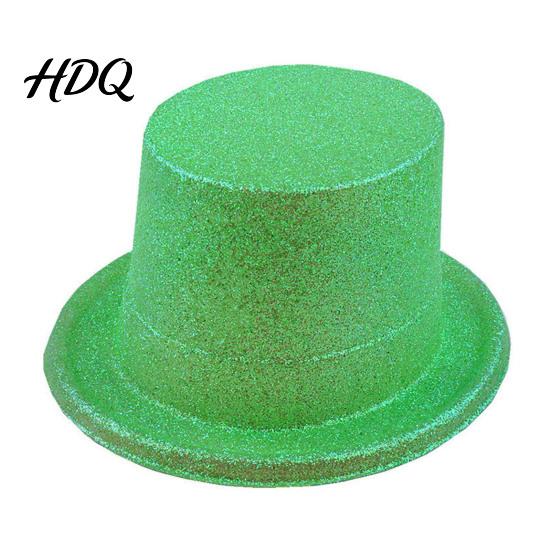 Modische Kostüm-Requisiten für Laufstege Glänzende Zylinder Glitzerhut Erwachsene Kinder Bunter Zaubererhut Viktorianisches Kostüm Weihnachten Leichter Fedora grün