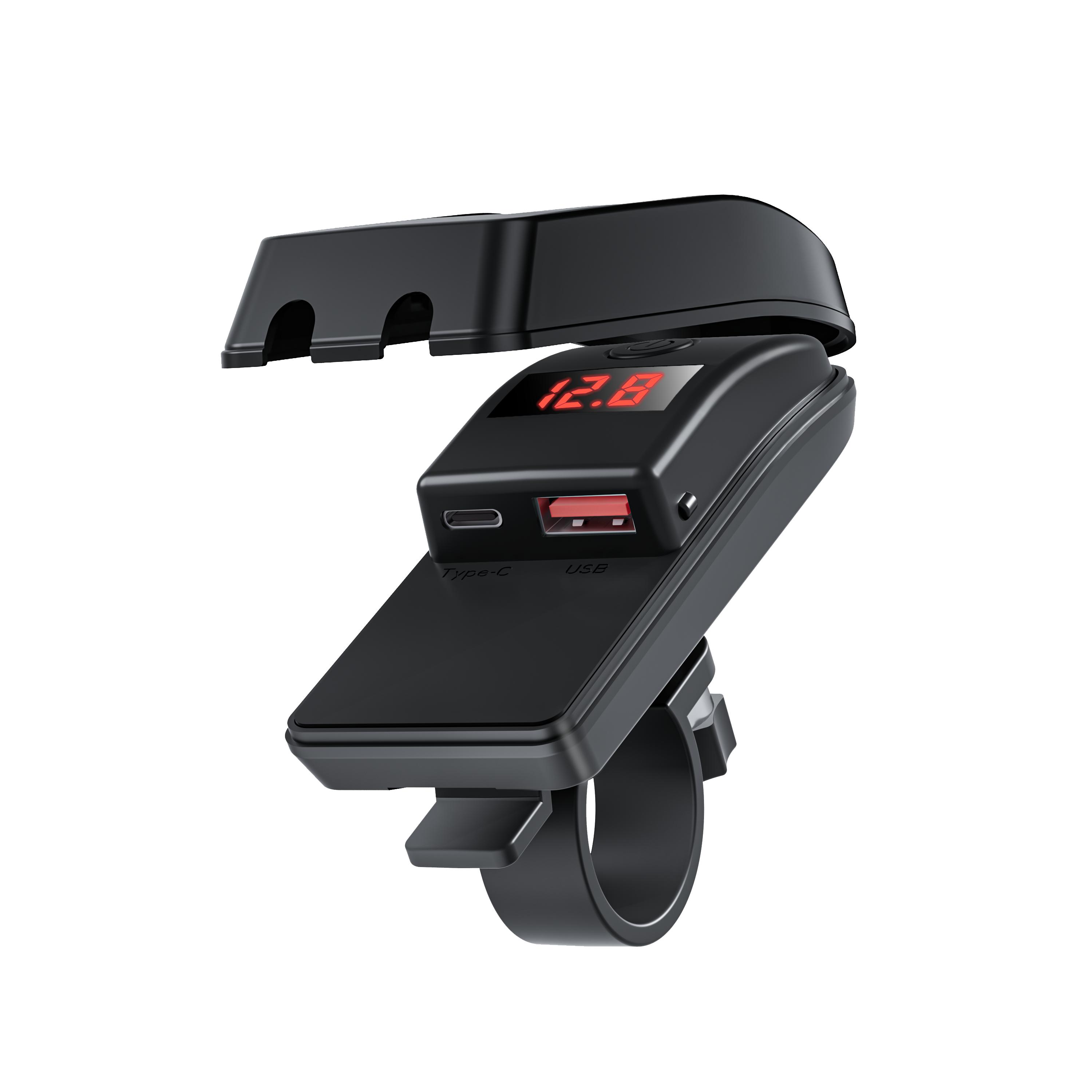 Motorrad USB Schnell Handy Ladegerät Wasserdicht Motorrad Schnellladegerät Stecker Kit USB mit Typ-C Adapter Digitalanzeige Voltmeter Thermometer