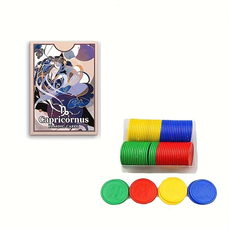 1 Stück Eine Schachtel Spielkarten und Eine Schachtel Chips Set Steinbock-Muster Blaue Kernkarten Freizeit und Unterhaltung Tischspiel Poker Eine Schachtel mit 80 Chips Capricorn green
