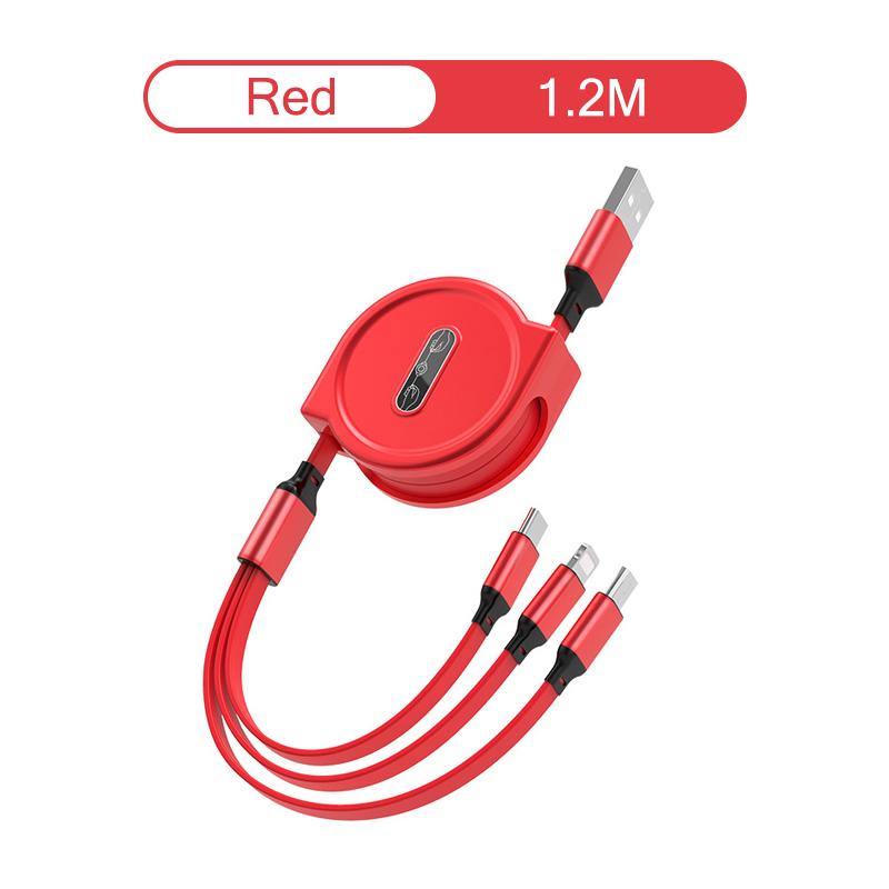 3-in-1-USB-Kabel, Schnellladekabel, USB-Typ-C-Kabel für iPhone, Samsung, Huawei, Xiaomi, Micro-USB-Lightning-Kabel-Ladegerät 3in1 rot
