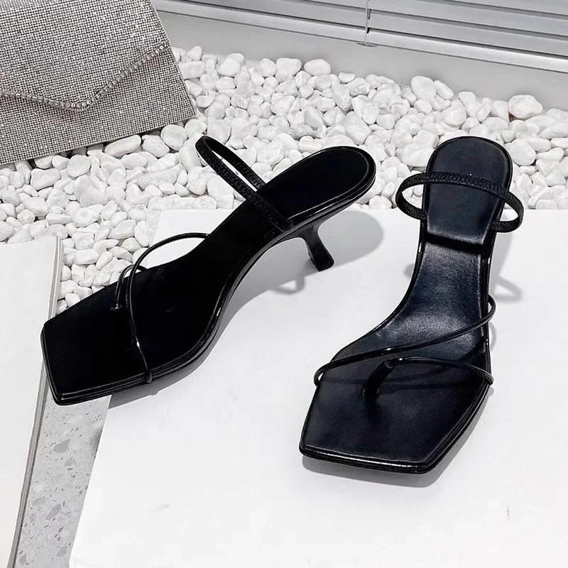 Mode 2025 Neue Echtleder Retro Quadratische Zehenpartie Kneif-Sandalen Mode High Heel Pantoletten Damen Damen-Sandalen 35