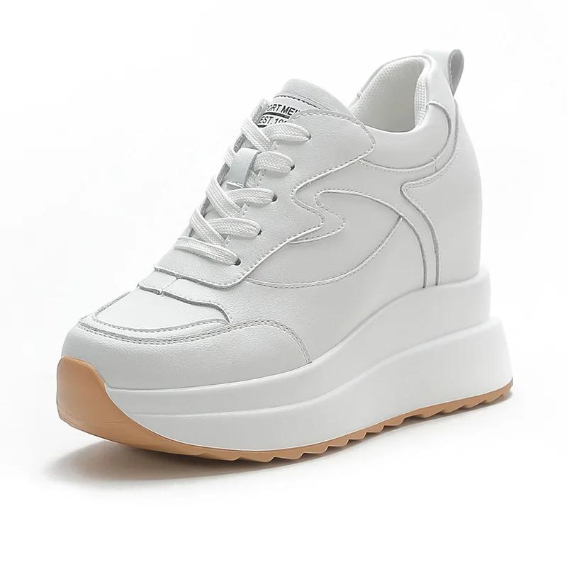 Damen Sneakers aus echtem Leder, Freizeitschuhe für Damen, dicke Sohle, Erhöhung der Höhe 10 cm, atmungsaktive Damen-Sneakers, Botas Mujer 40