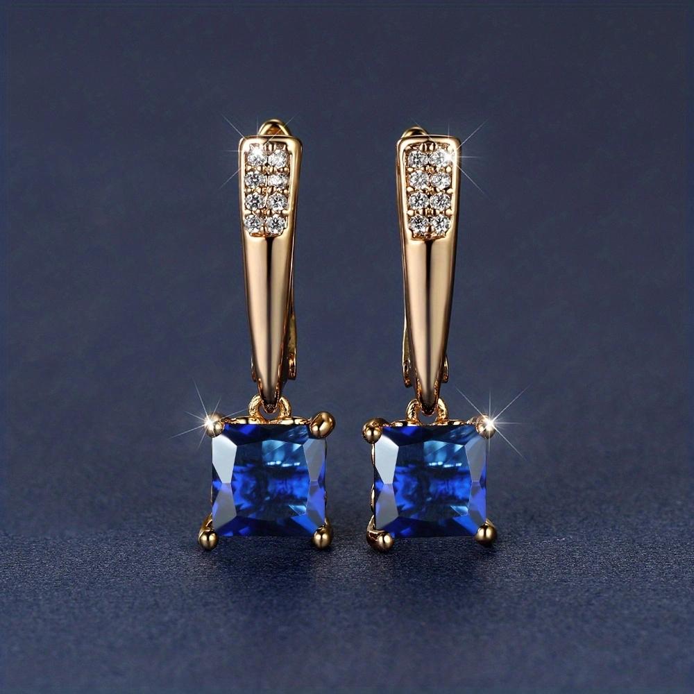 1 Paar goldfarbene Haken-Ohrringe mit Smaragdschliff und schwarzem Stein, Tropfen-Ohrringe, Ohrclips, Hochzeit-Ohrringe, Schmuck, Geschenke blau