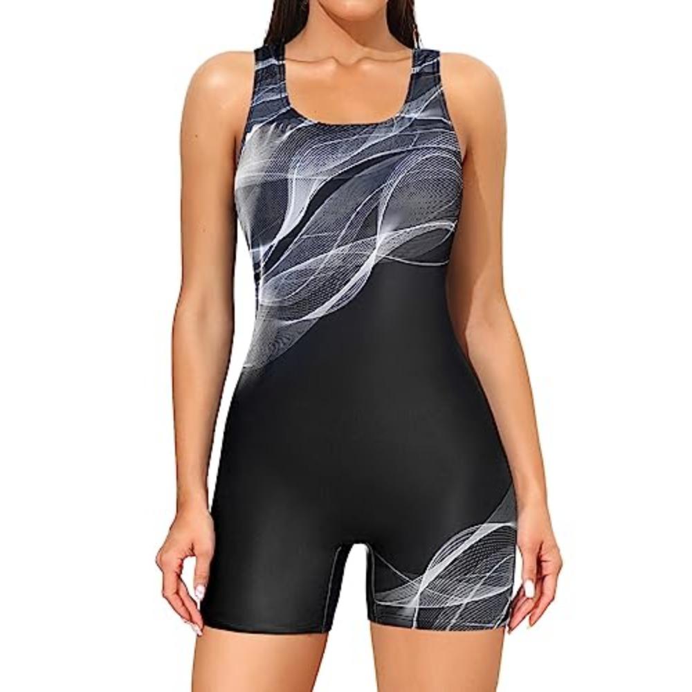 Charmleaks Damen-Badeanzug, einteilig, Damen-Bademode, Boyleg-Sport, Farbblock-Badeanzug, Bikini, Strandkleidung XL grau