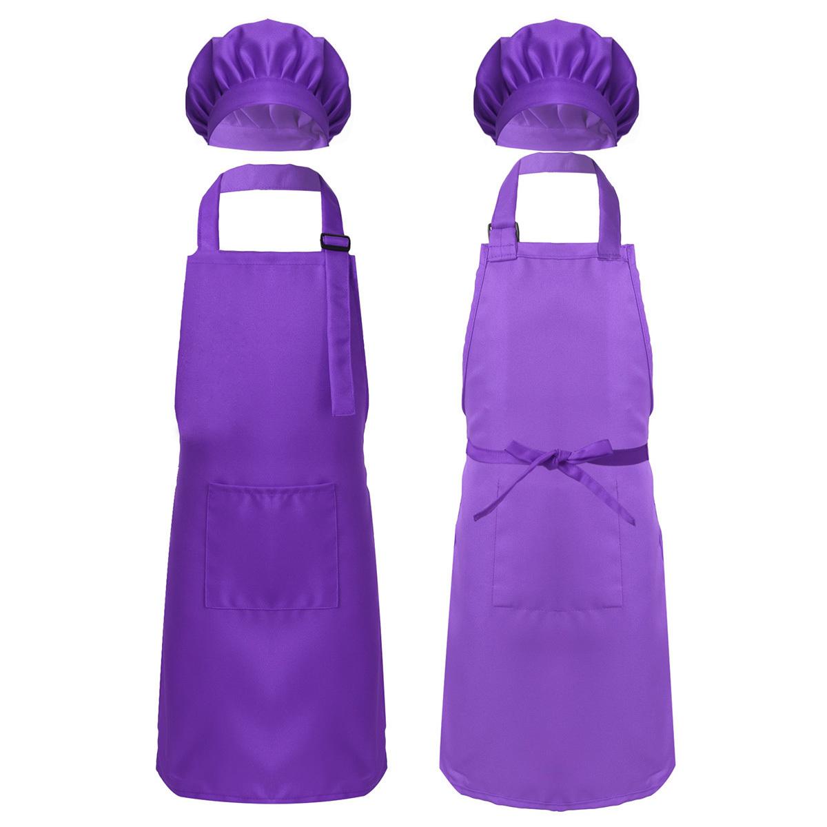 Unisex Kinder Jungen Mädchen Schürze Kochmütze Set Küche Kochen Backen Trainingskleidung Mode Küchenzubehör 8-12 Years violett