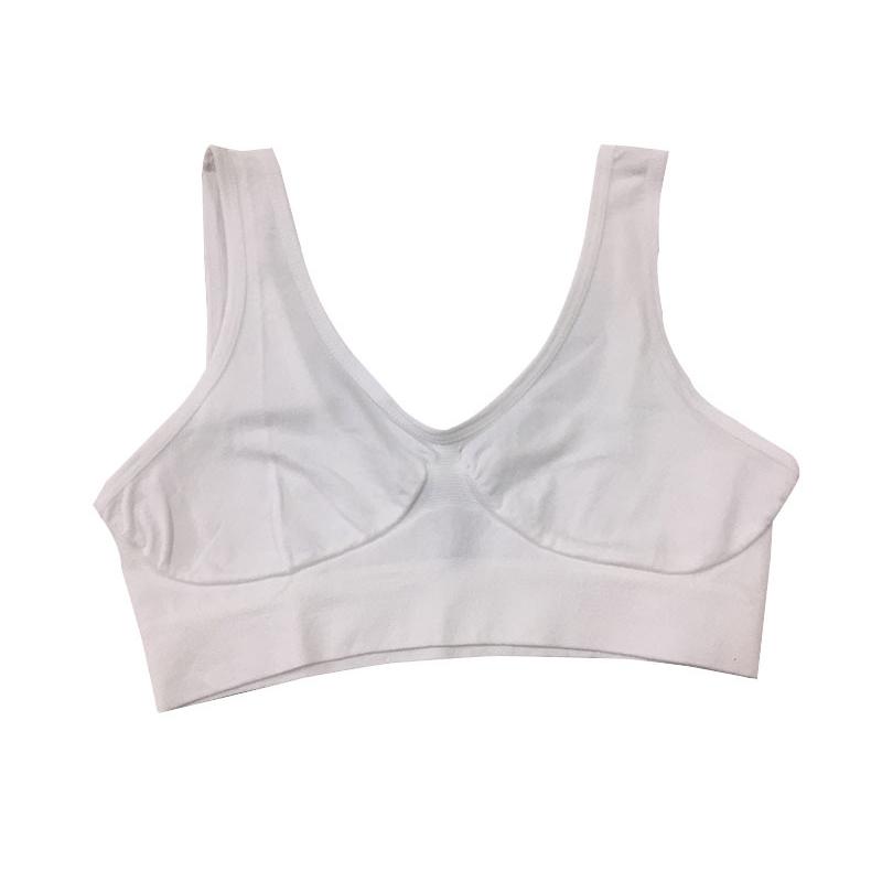 Damen-Sport-BH ohne Brustpolster oder Stahlringe, einfarbig, großes Tank-Top, einlagig, ohne Brustpolster, BH, Damenunterwäsche M weiß