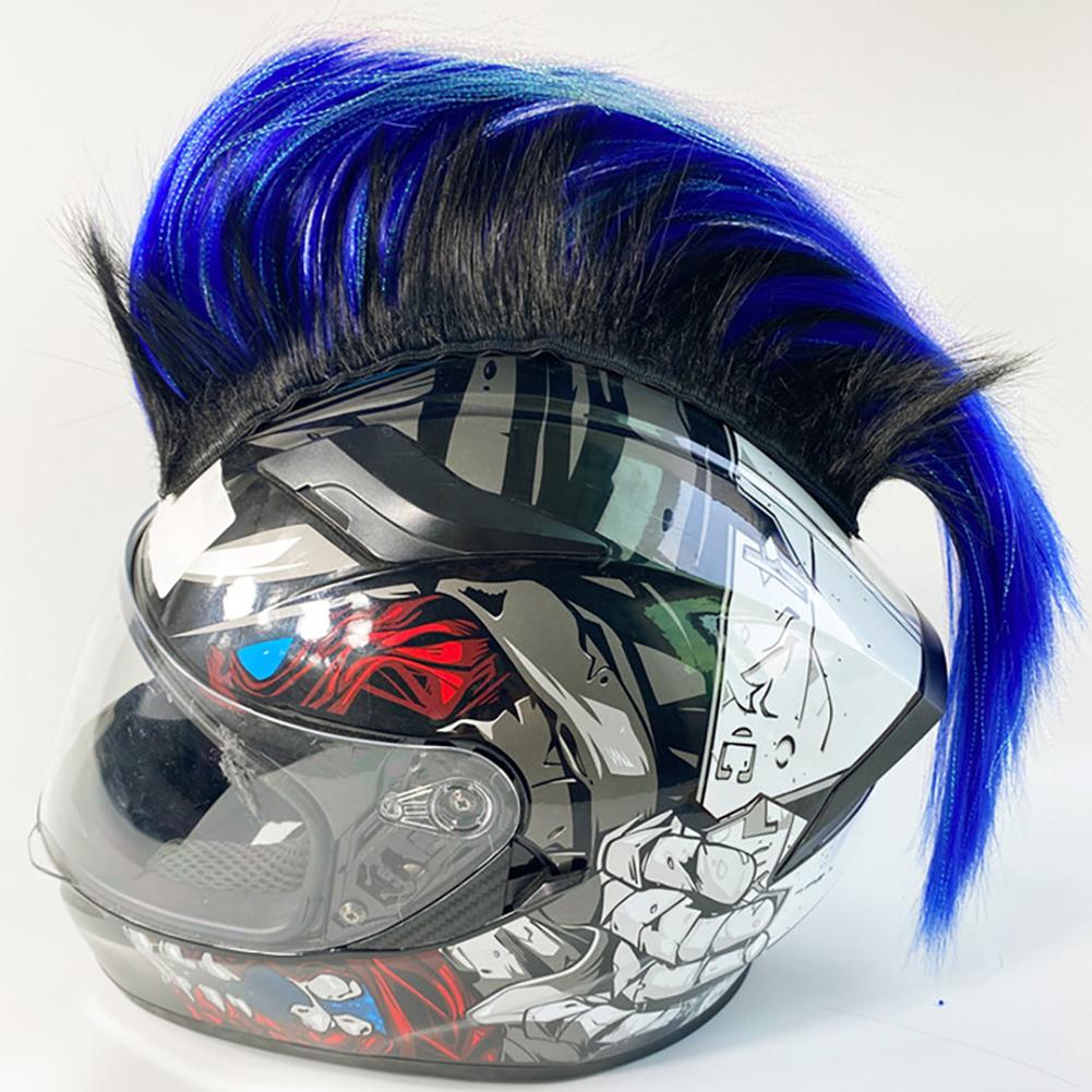 Irokesen-Helmperücke, Motorradhelm-Dekorationsperücken, Hahnenkamm, Motocross-Integralhelm-Dekoration, Offroad-Helm-Dekoration, Haaraufkleber-Paste blau