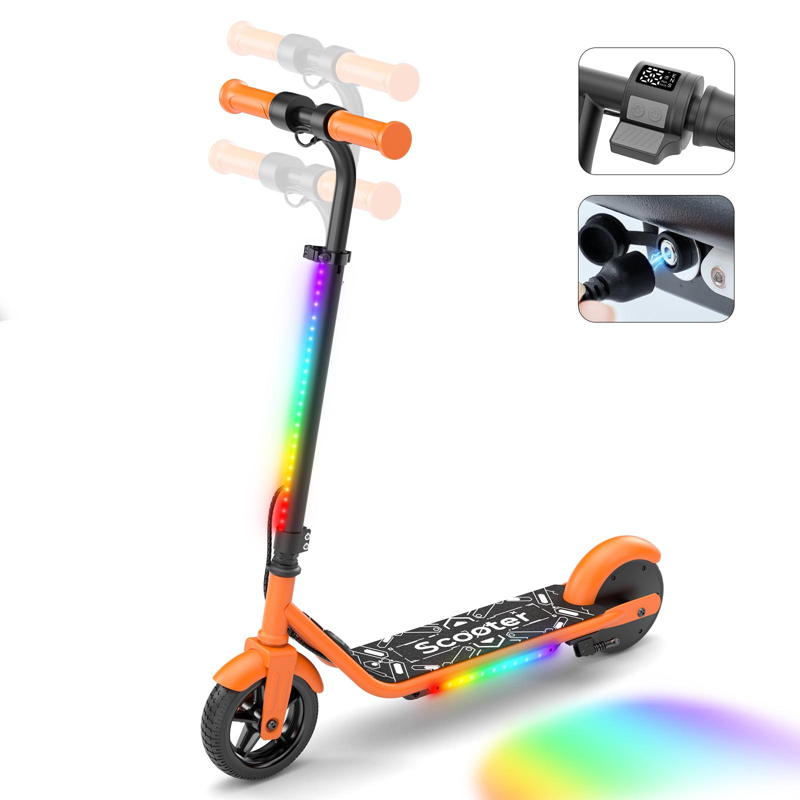 K2Pro Kinder Elektroroller 150W 2,6Ah Akku 3 Geschwindigkeiten 5-16KM/H LED-Licht Trittbrett & Lenker Max. Belastung 70KG Elektroroller für Kinder orange