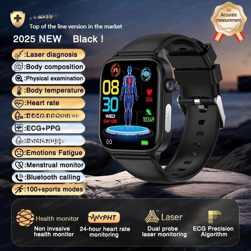 2026 Neue Smartwatch EKG+PPG Gesundheitsdiagnose Herren Damen Uhr Blutdruck Smartwatch Black silicone belt black