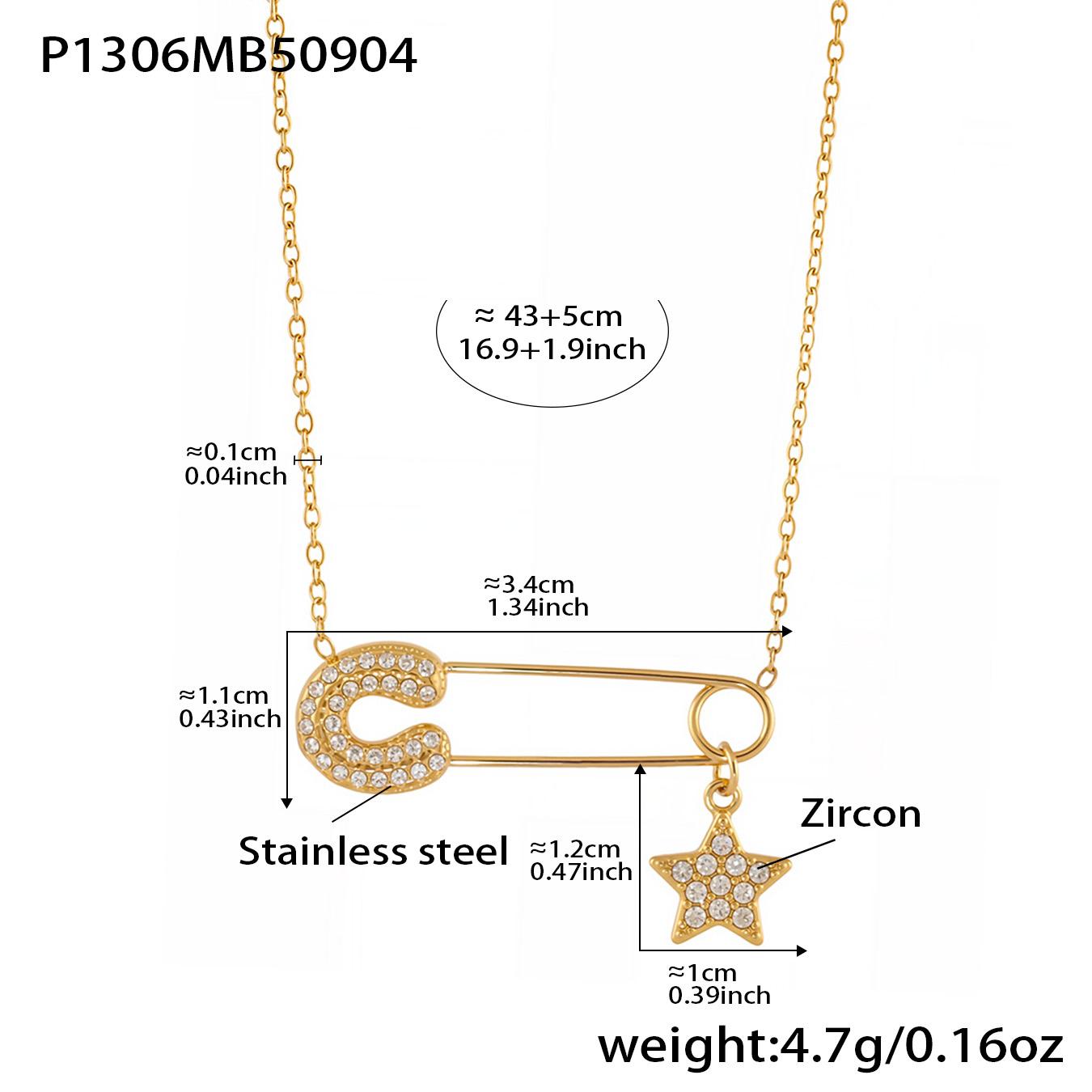 Zierliche Zirkon Pavé Sicherheitsnadel Halskette Aus Edelstahl 18 Karat Vergoldet Winzige Kette Anhänger Halsketten Charm Halskette Für Frauen beige