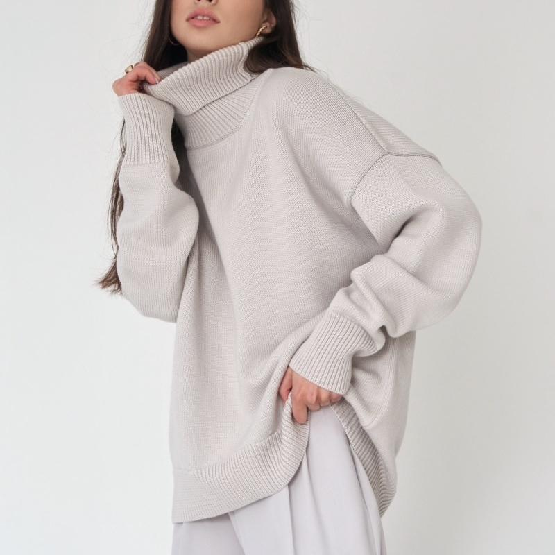 Solide Rollkragen Pullover Pullover Frauen Koreanische Mode Herbst Winter Neue Bequeme Lose Klassische Alle-match-Pullover Pullover One Size graue