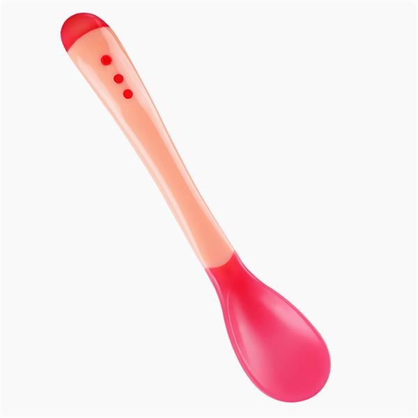 Baby Silikon Löffel Baby Sicherheit Temperatur Sensing Kinder Kinder Besteck Fütterung Löffel rot