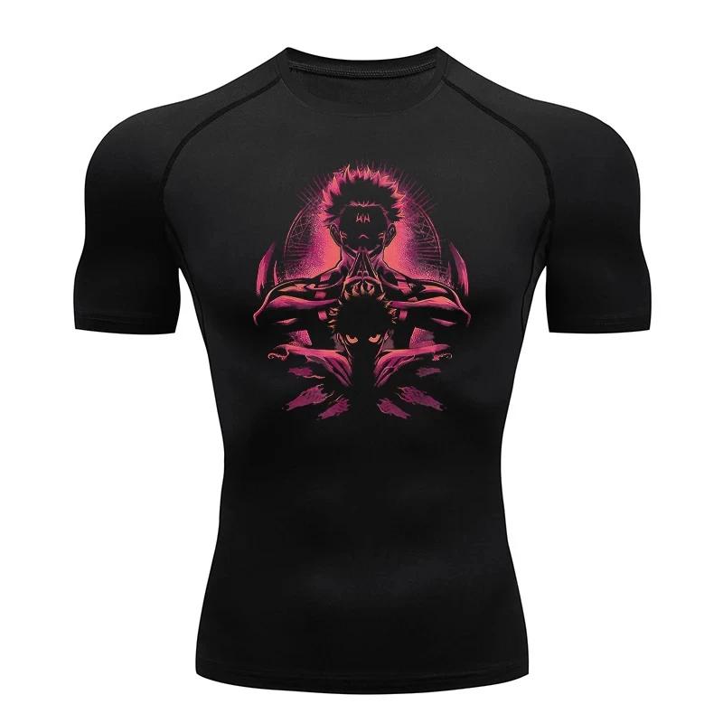 Workout Fitness Sportliches T-Shirt Herren Kompressionsshirt Anime Jujutsu Kaisen Enges Gym T-Shirt Fitness Elastizität Oberteile T-Shirt XL