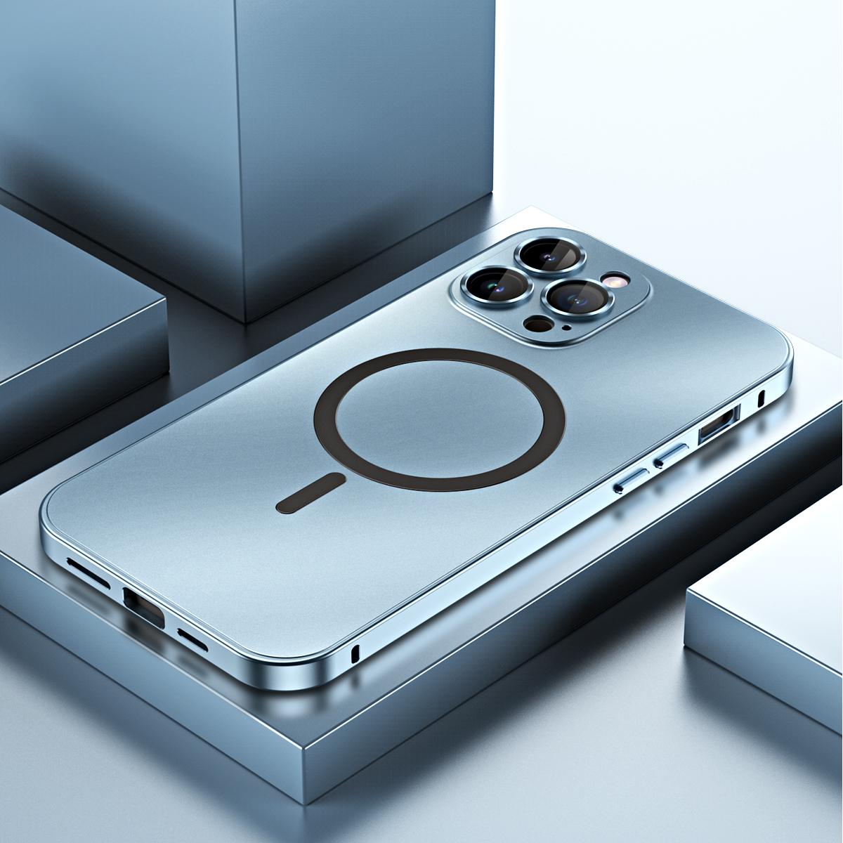 Metall Magnetische Matte Hülle Für iPhon 12 13 14 15 16 17 Pro Max 14Plus Für Magsafe Hülle Objektiv Legierungsfolie Aluminiumrahmen Kabelloses Laden For iPhone 14 Plus
