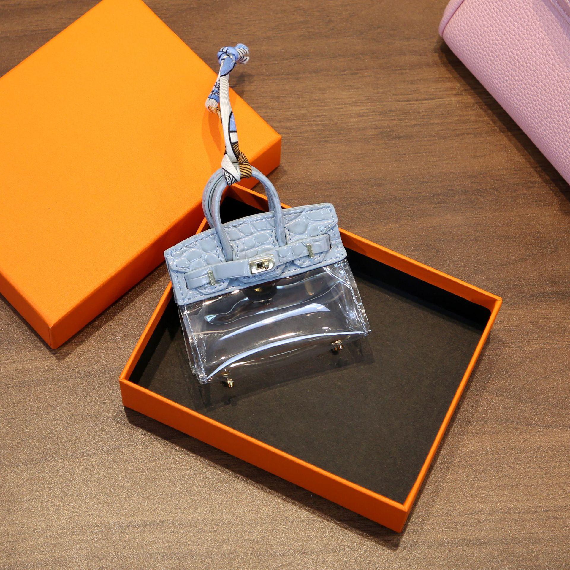 Internet Celebrity Keybag Transparent Platin Tasche Mini Anhänger Kopfhörer Lippenstift Autoschlüssel Zero Wallet Autozubehör für Frauen 8.5x3x10cm himmelblaue