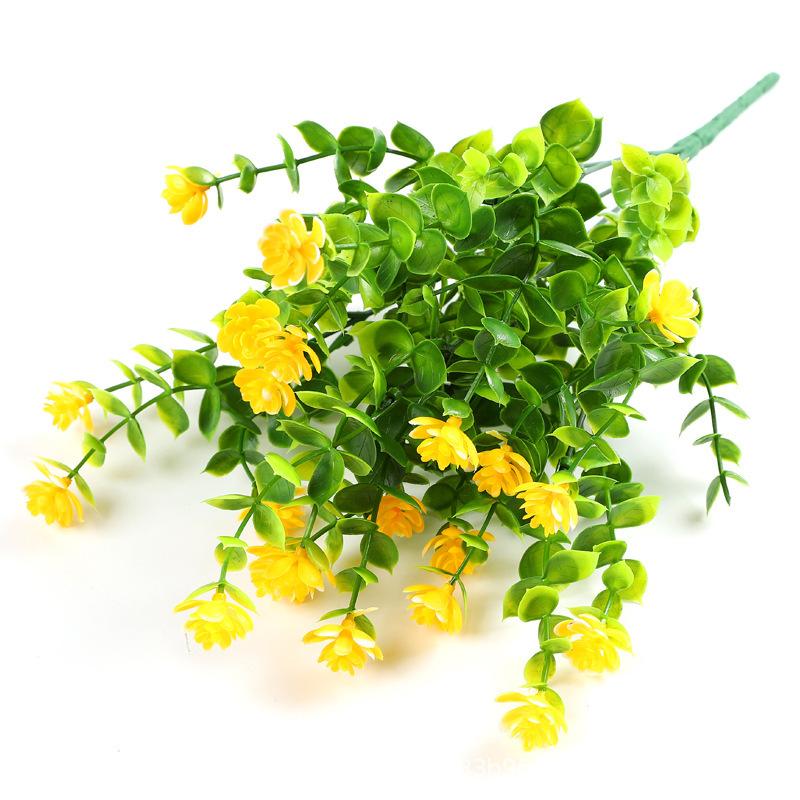 Künstliche Eukalyptusblumen für den Außenbereich, künstliche Buchsbaumpflanzen, Sträucher, Blumen zur Dekoration, kein Verblassen, künstliche Kunststoffpflanzen gelb