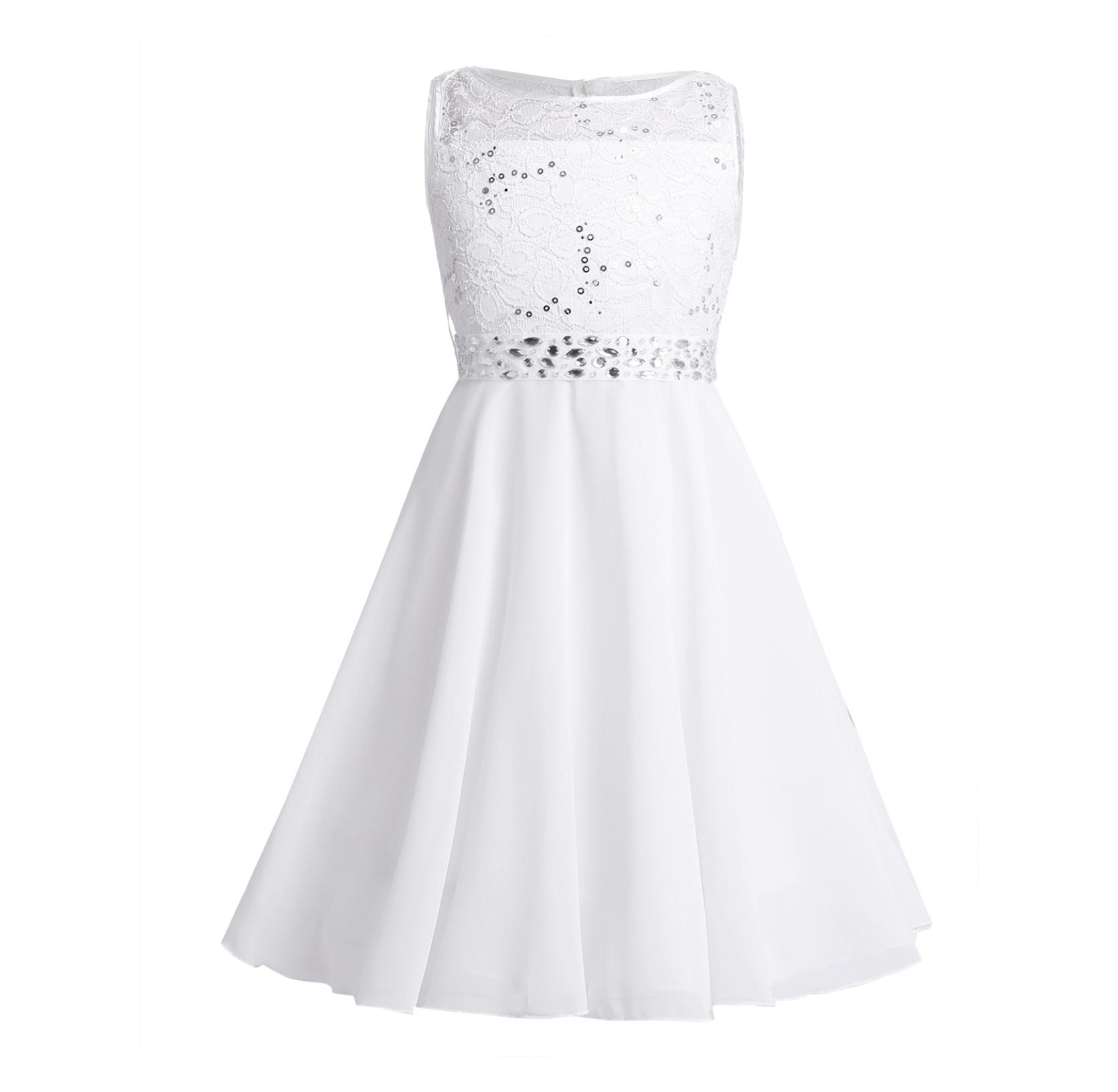 Kinder Mädchen glitzernde Pailletten Spitze Blumenmädchen Brautjungfer Hochzeit Party Kleider ärmellos Chiffon Prinzessin Festzug Ballkleid 9-10 Years elfenbein