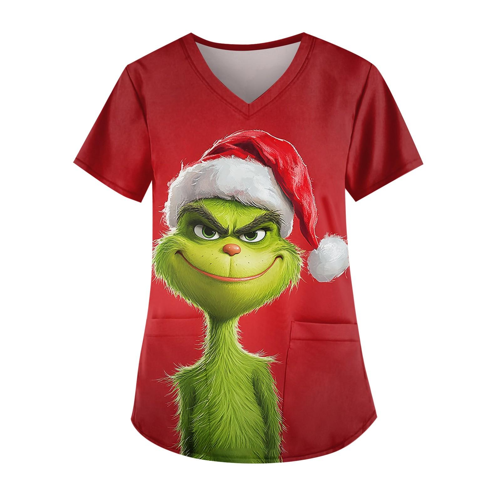 Modische, lässige Oberteile mit V-Ausschnitt und bedruckter Arbeitskleidung für Damen L rot