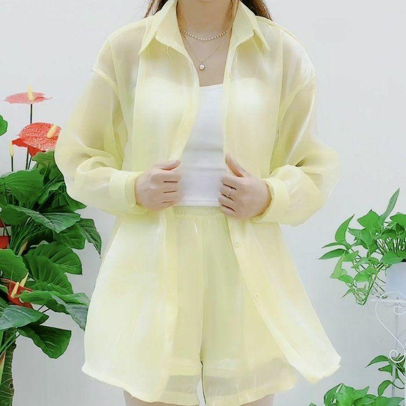 Damen Frühling Sommer Hemd Transparent Sommer Hemd Lose Große Größe Hemd 3XL