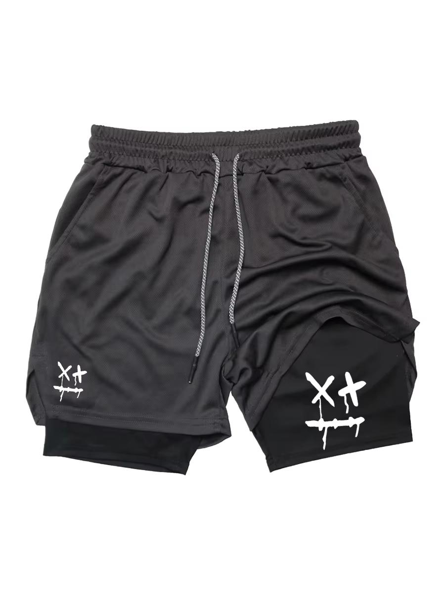 2-in-1 Herren Trainingsshorts Schnelltrocknend mit Handytasche Handtuchschlaufe Fitnessstudio Laufen Fitness Kompression JW10102 XXXL black