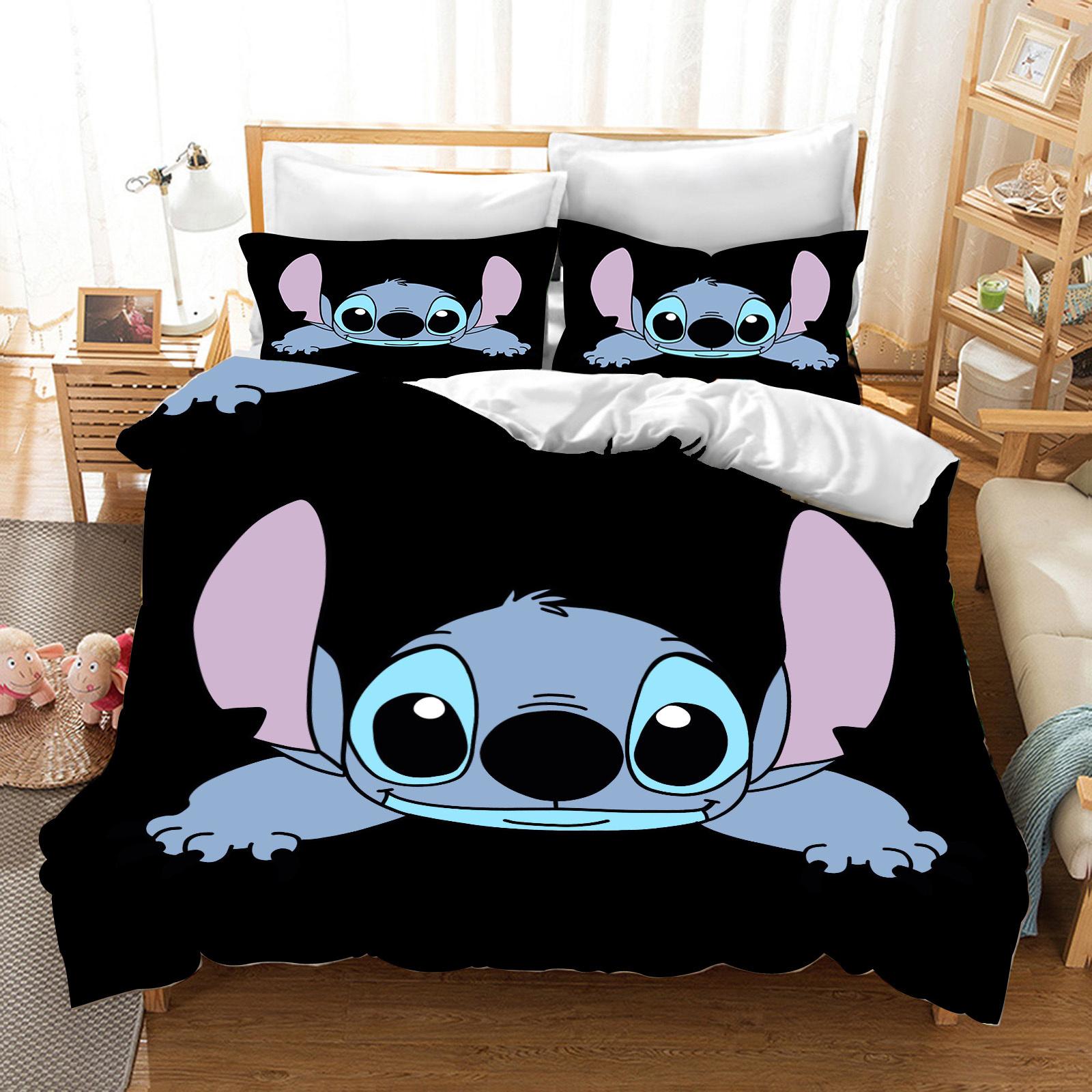 Stitch Bedrucktes Schlafzimmer Bettwäscheset Bettbezug Weihnachtsgeschenke Komfort Cartoon Mit Kissenbezug für Kinder und Erwachsene EU King(240*220cm)3pcs