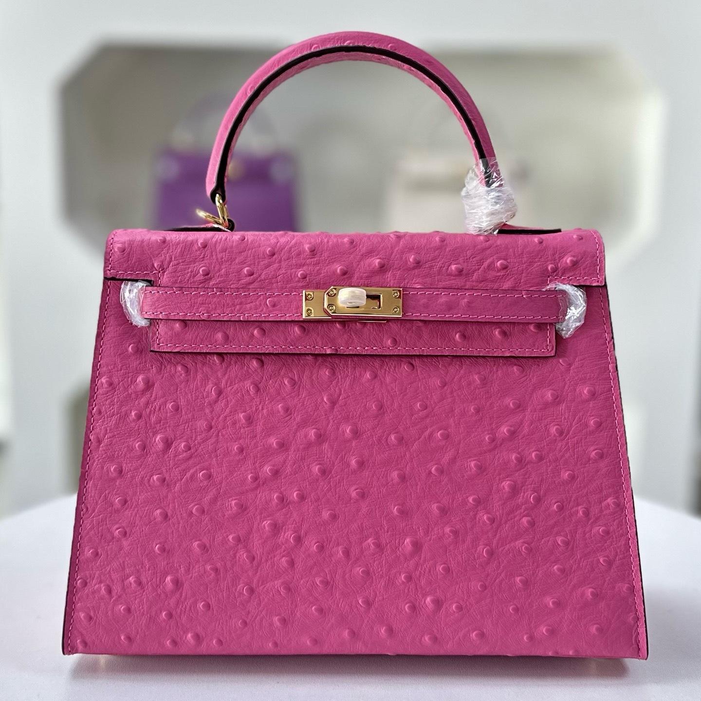 Tasche Damen 2026 Koreanische Ausgabe Südafrikanisches Straußenmuster Tasche Damen Leder Handtasche Leichter Luxus Eine Schulter Crossbody Handtasche 19x6x13cm rose rot