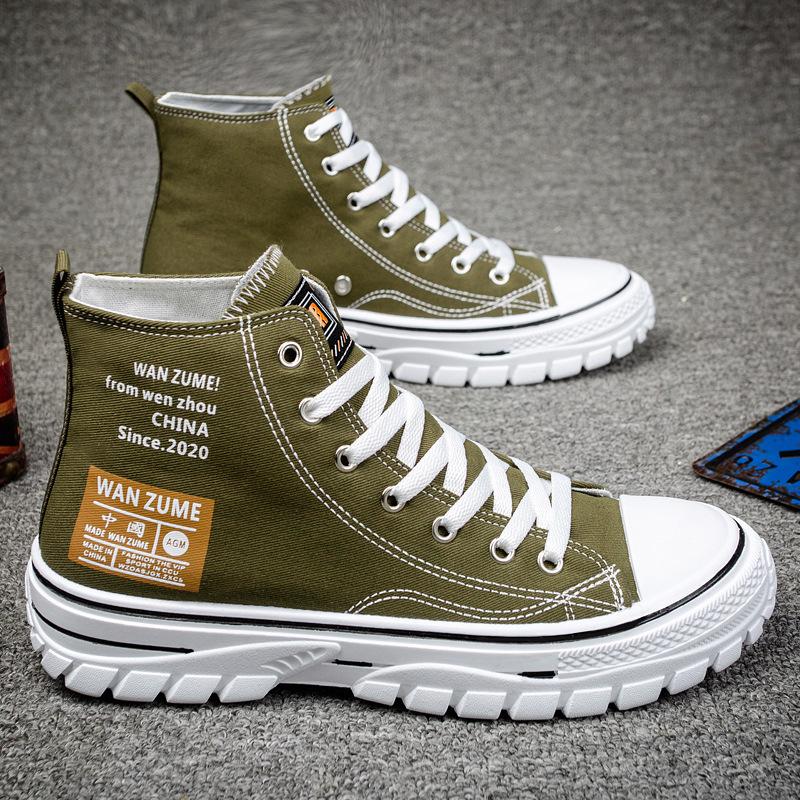 Mode Neue Frühling Herbst Herrenschuhe High Top Canvas Sneaker Herren Trendige Freizeit Sportschuhe Mode Schnürer Board Schuhe für Herren 42 grün