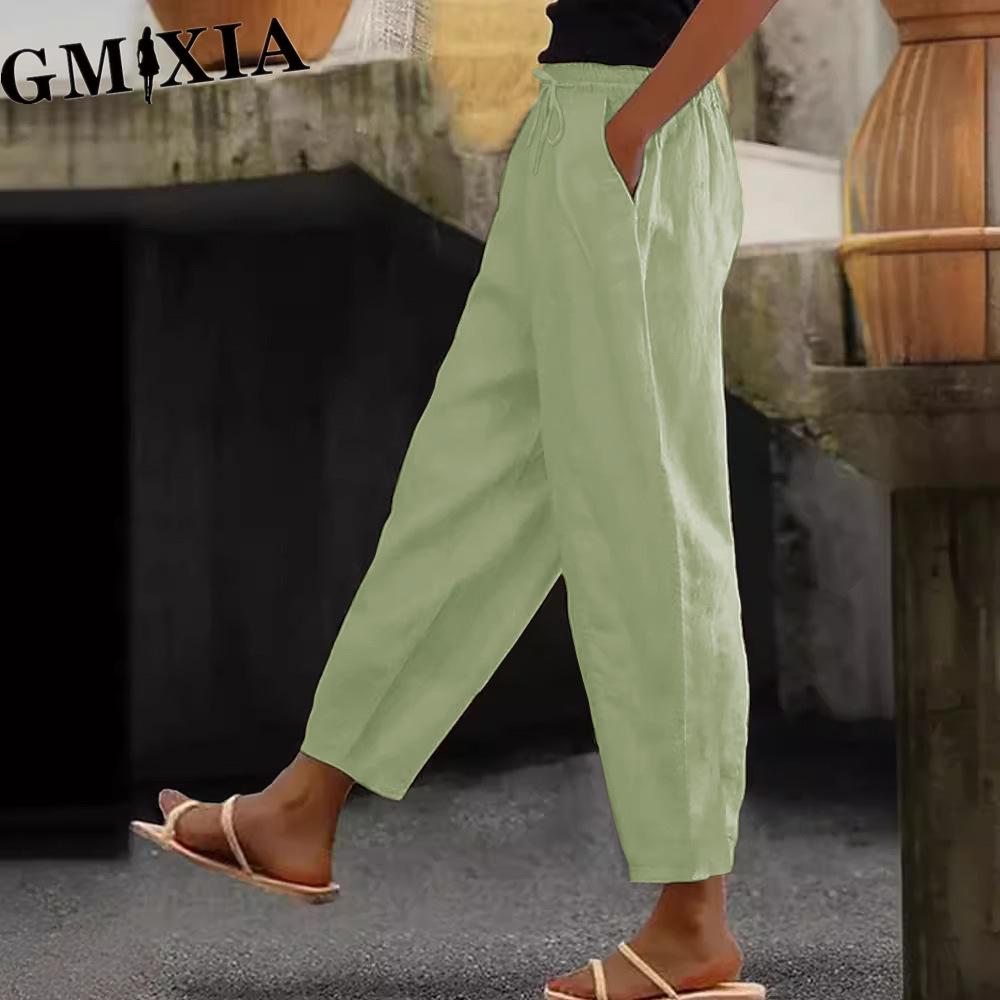 GMXIA Damenmode Lässige Einfarbig Bedruckte Hosen & Caprihosen XL grün