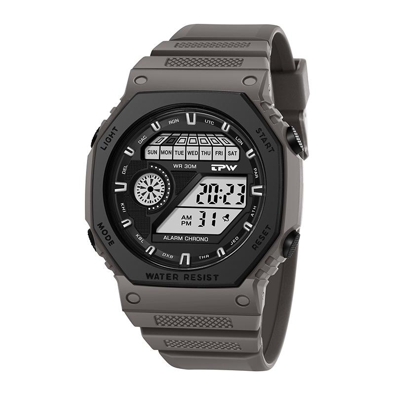 Outdoor Sport Uhr Männer Multifunktions Uhren Alarm Mode Mann der Uhr Chronograph 5Bar Wasserdicht Top Digital Uhr grau