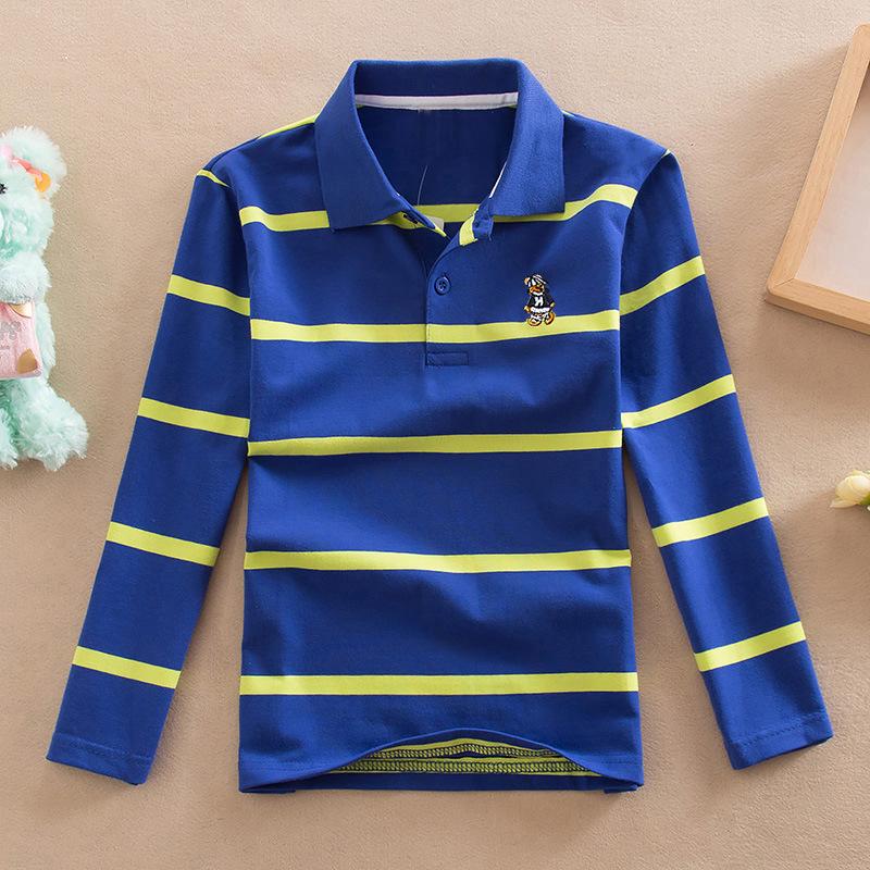 YUBAOBEI Jungen Poloshirt Frühling und Herbst Kinderkleidung Langärmliges Revers Streifen T-Shirt für 1-13 Jahre alte Kinder 10/110cm blau