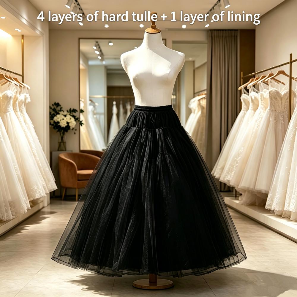 Weiß Schwarz Flauschig 4/6/8 Lagen Design Ohne Reif Unterrock Hochzeitskleid Krinoline Braut Ballkleid Unterrock Gefütterter Rock Partykleid Cosplay 4 layers schwarz