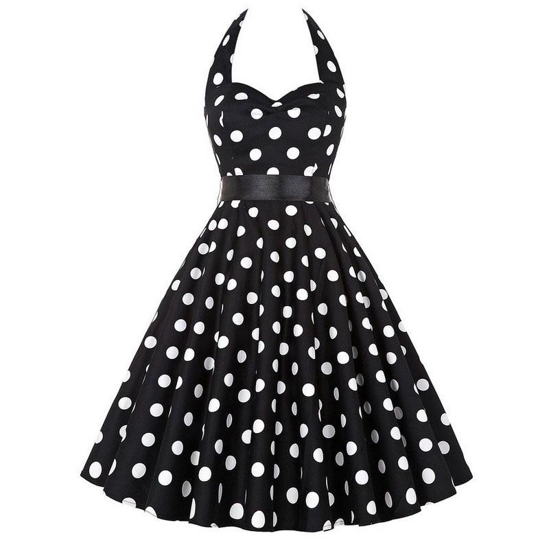 Sexy Retro Rotes Polka Dot Kleid Audrey Hepburn Vintage Neckholder Kleid 50er 60er Gothic Pin Up Rockabilly Kleid Plus Size Robe M black