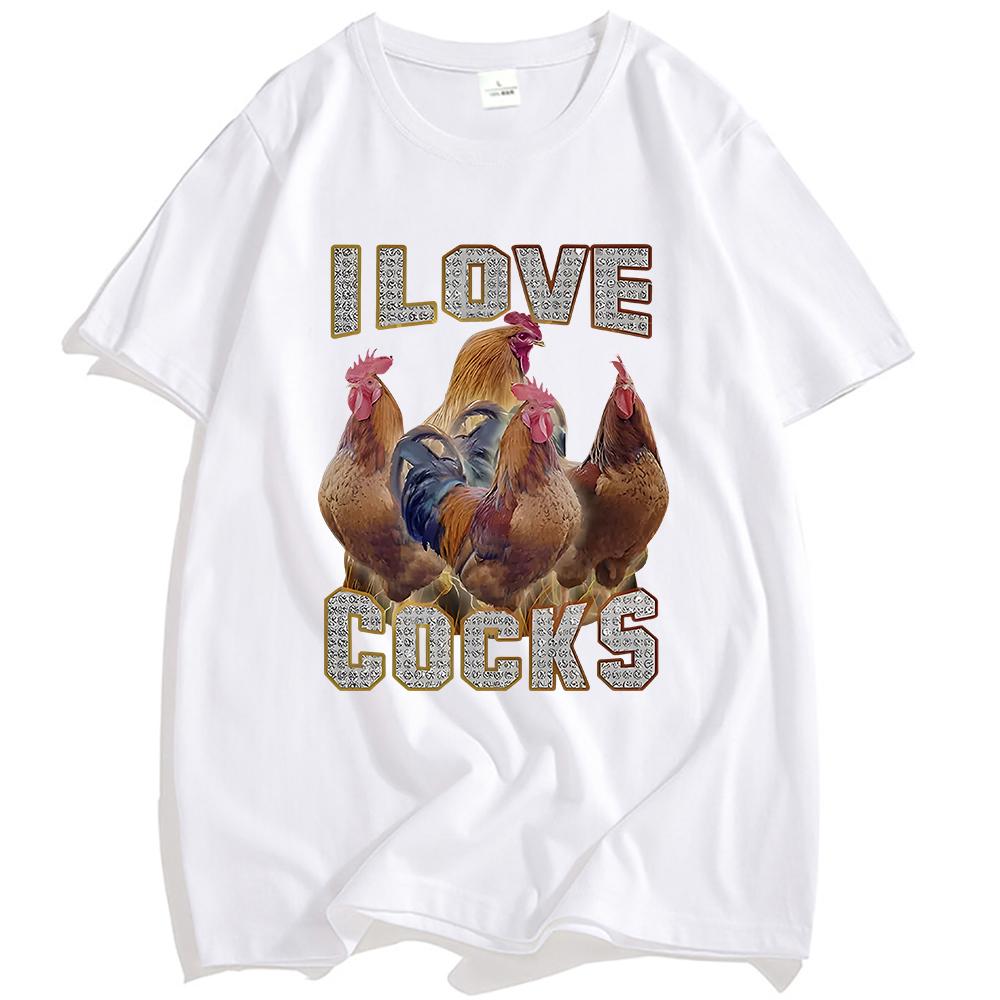 Ich liebe Schwänze Lustiges Hähne Meme T-Shirt Hühnerliebhaber Kurzarm T-Shirt Frauen Männer Streetwear Unisex XL weiß