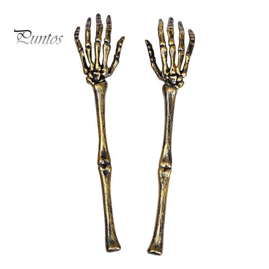 2 Stück Halloween-Ornamente, realistisch aussehende, langlebige Kunststoff-Halloween-Skelett-Armpfähle, Requisiten, Dekorationen, Partyzubehör goldgelb