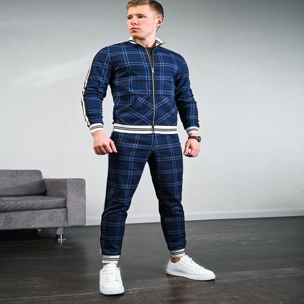 Männer 3D Plaid Sport Anzug Herren Sets Jacke Mann Set Trainingsanzug Fitness Fashion Zipper 2 Stück männer Sets Sportswear anzug Männer L