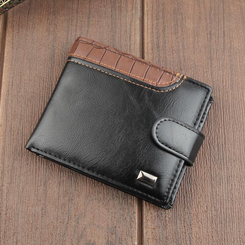 Männer Brieftaschen Patchwork Leder Kurze Männlichen Geldbörse Mit Münzfach Karte Halter Marke Trifold Brieftasche Männer Kupplung Geld Tasche One Size schwarz