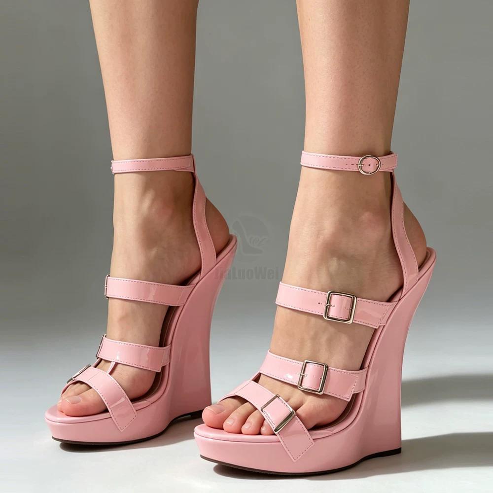 JIALUOWEI Damen-Sandalen mit Keilabsatz, 18 cm, Super High Heels, Plattform, Fetisch, sexy Knöchelriemen-Pumps, Unisex-Schuhe 42 rosa