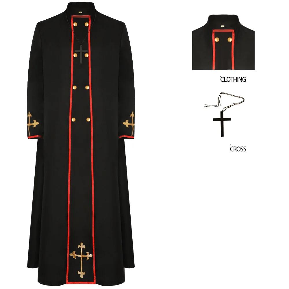 Mittelalter Renaissance Schwarzes Heiliges Gewand Mit Kreuz Kostüm Klerus Kaskadierender Priester Missionar Ostern Jesus Papst Priester Männlich Lob Halloween L