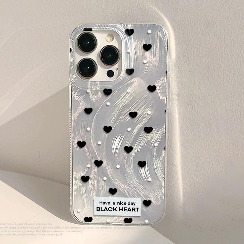 Love Heart Handyhülle für iPhone 13 11 12 14 15 16 Pro Max Hülle Funda iPhone 15 14 16 Plus Stoßfeste weiche Laser-Silber-Abdeckung For iPhone 14 Plus gray