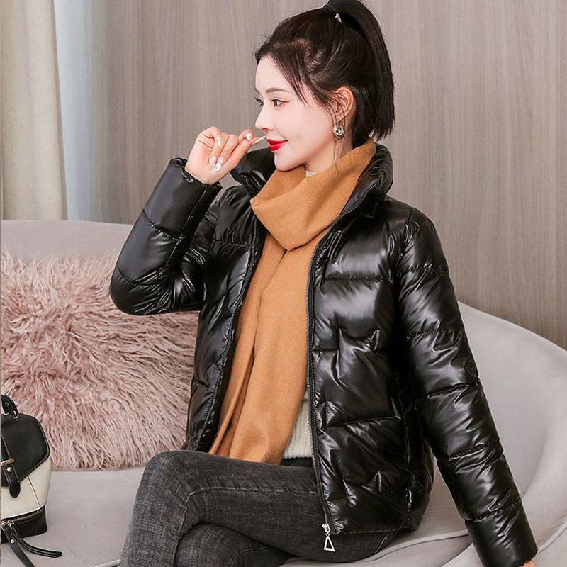 Winterliche, baumwollgefütterte Jacke für Damen, heller, waschmaschinenfreier, kurzer Mantel mit Stehkragen für Damen, verdickte, baumwollgefütterte Daunenjacke für Damen 2XL schwarz