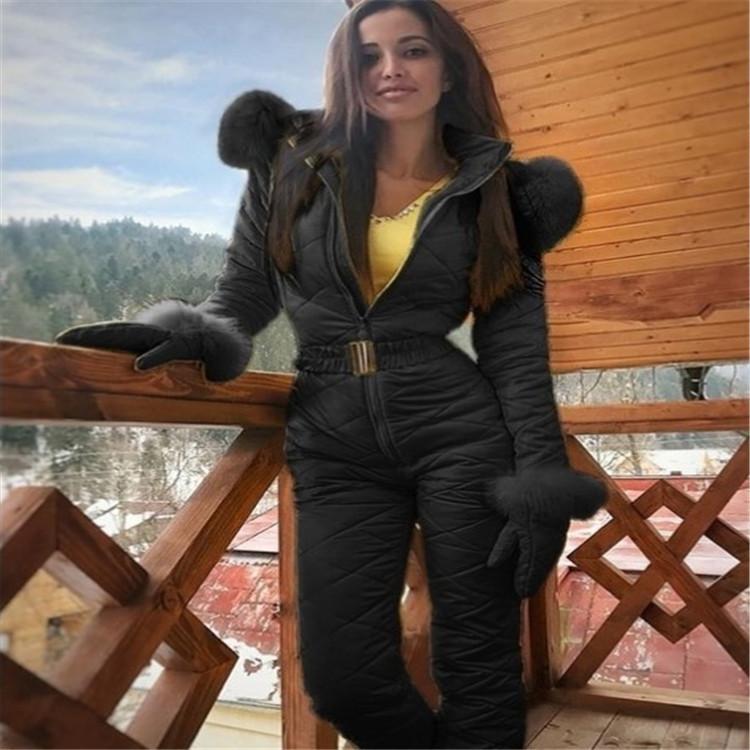 Winter Northern Outdoor Fashion Skijacke Hoodie Outdoor Sports Jumpsuit Reißverschluss Damen Skibekleidung XXL schwarz